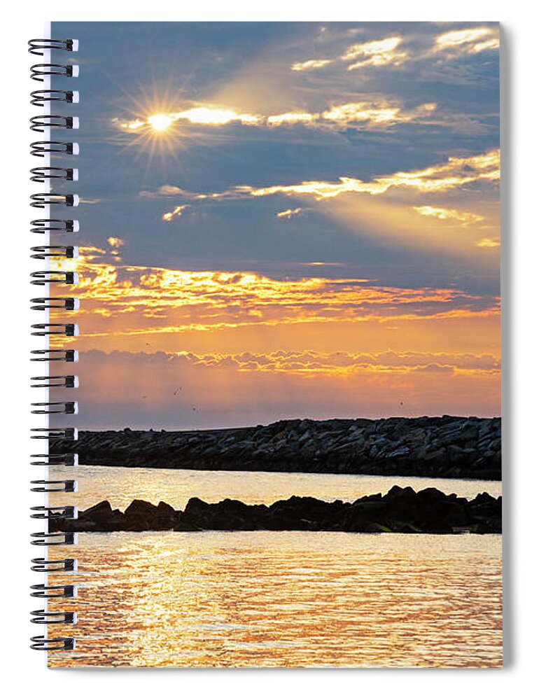 Newburyport Spiral Notebook featuring the photograph Plum Island Golden Sunrise Newburyport Massachusetts Plum Island Beach by Toby McGuire