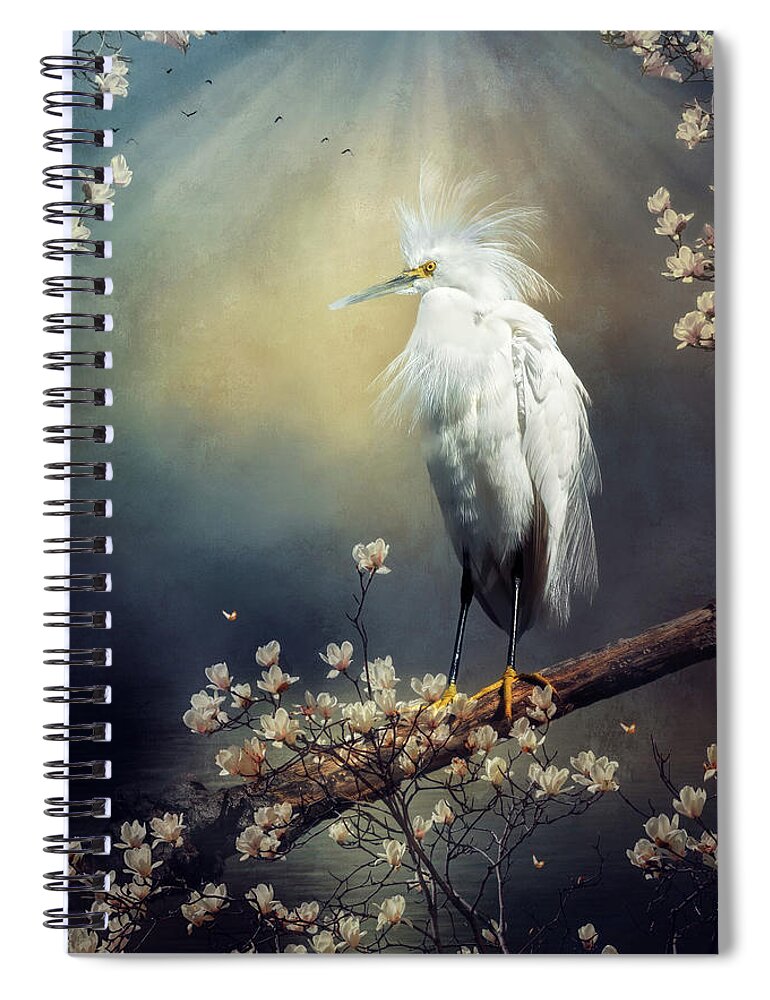 Egret Spiral Notebook featuring the digital art Plumes of Spring by Nicole Wilde