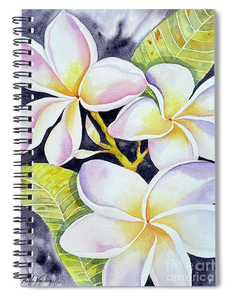 Plummeria Spiral Notebook featuring the painting Plummeria Flowers by Hilda Vandergriff