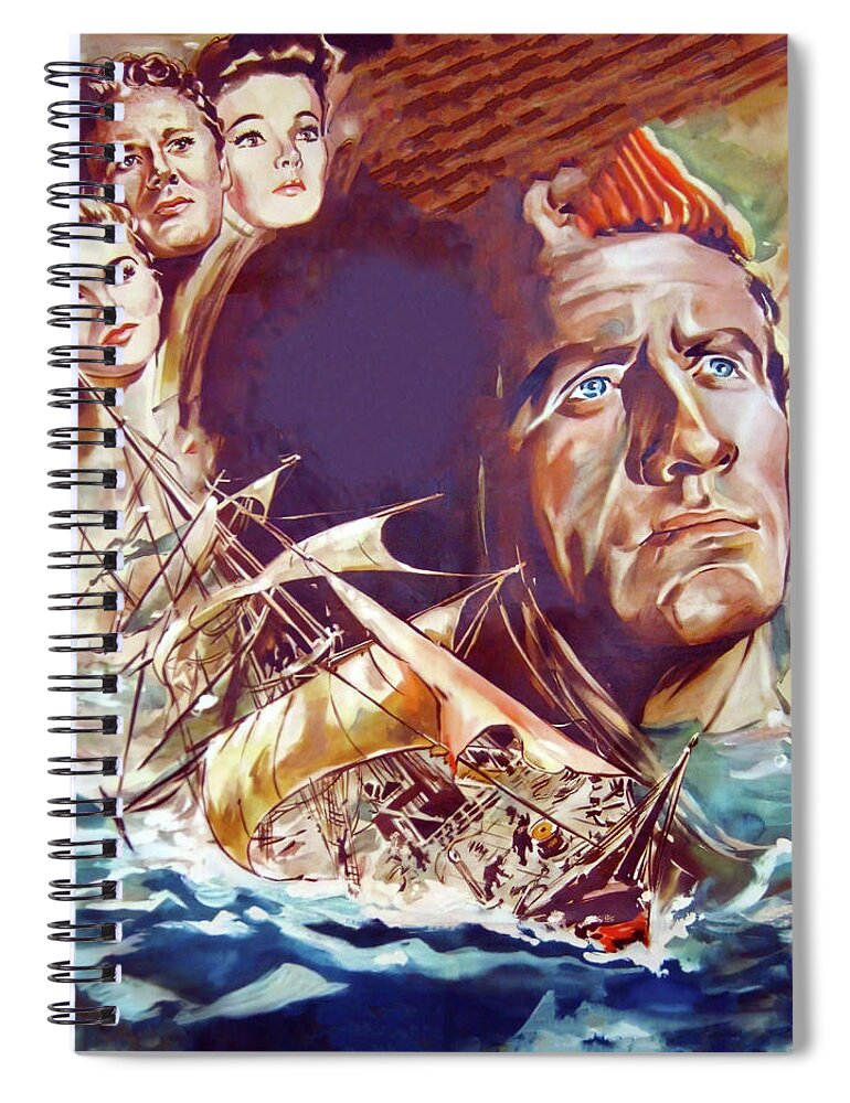 Plymouth Spiral Notebook featuring the painting ''Plymouth Adventure'', 1950, movie poster painting by Georg Schubert by Stars on Art