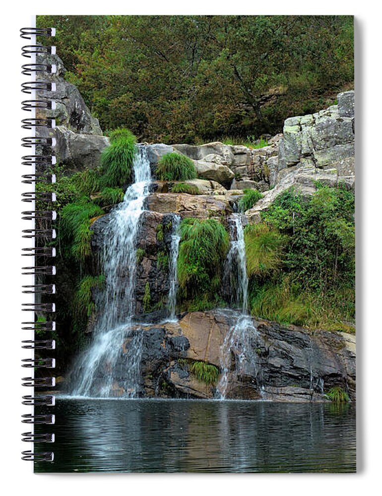 Waterfall Spiral Notebook featuring the photograph Poco Negro waterfall in Carvalhais by Angelo DeVal