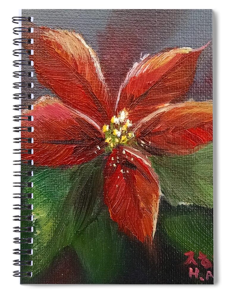 Poinsettia Spiral Notebook featuring the painting Poinsettia by Helian Cornwell