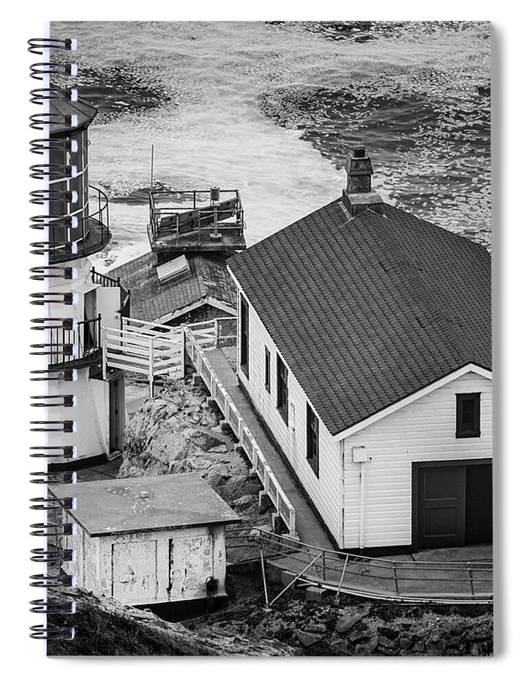 Lighthouse Spiral Notebook featuring the photograph Point Reyes Lighthouse II BW by David Gordon