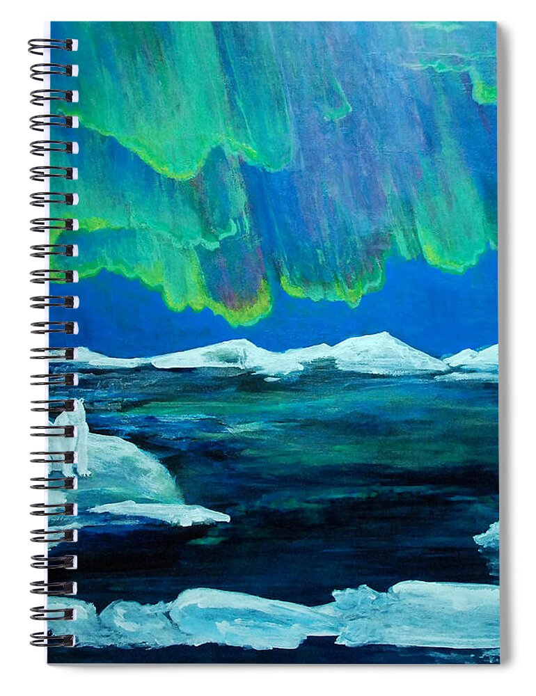 Polar Bears Spiral Notebook featuring the painting Polar Bearealis by Vallee Johnson