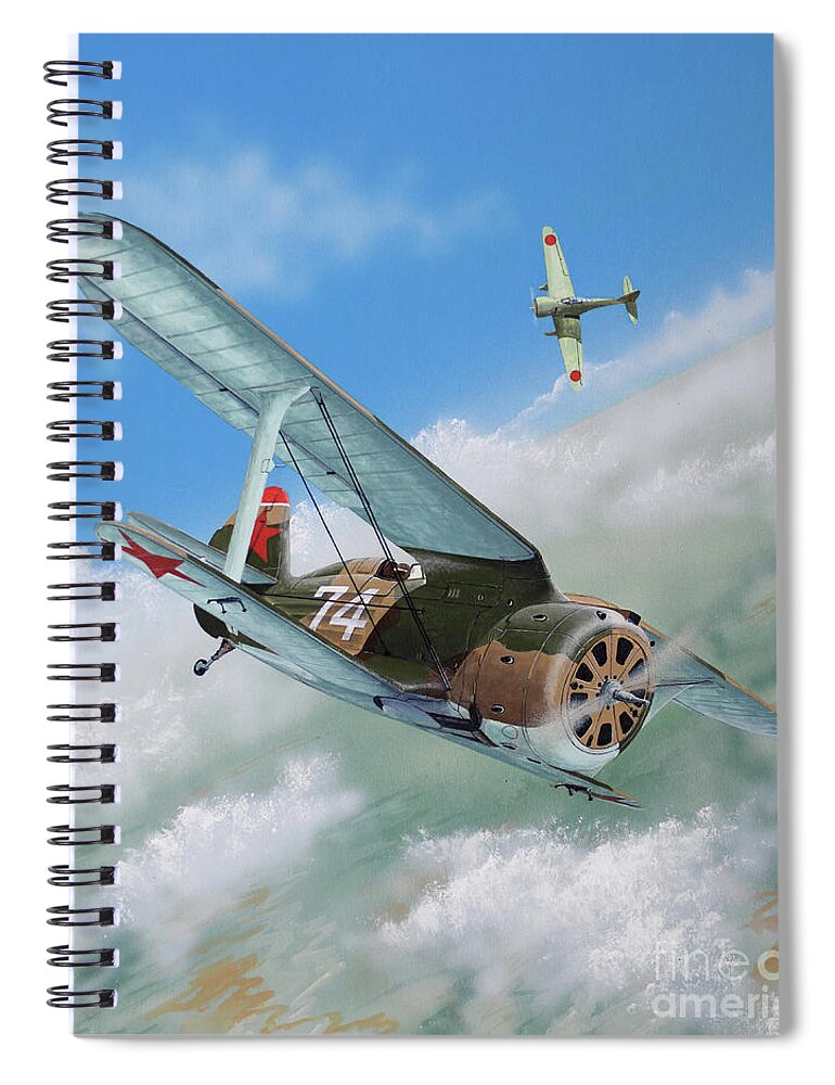 Aviation Spiral Notebook featuring the painting Polikarpov I-15 Gull by Steve Ferguson