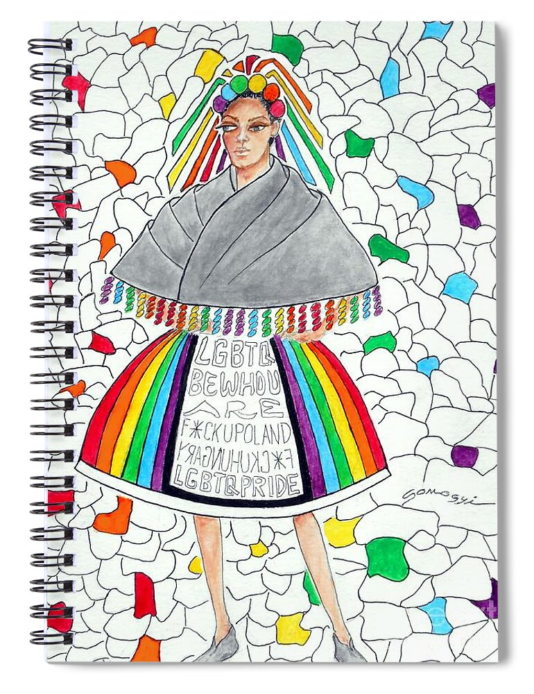 Gay Pride Spiral Notebook featuring the drawing Polish Peasant No. 3 by Jayne Somogy