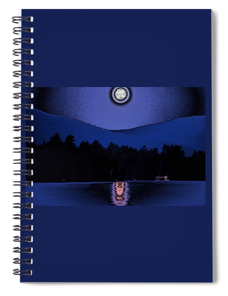 Moon Spiral Notebook featuring the digital art Polished Moon Over Lake by Russel Considine