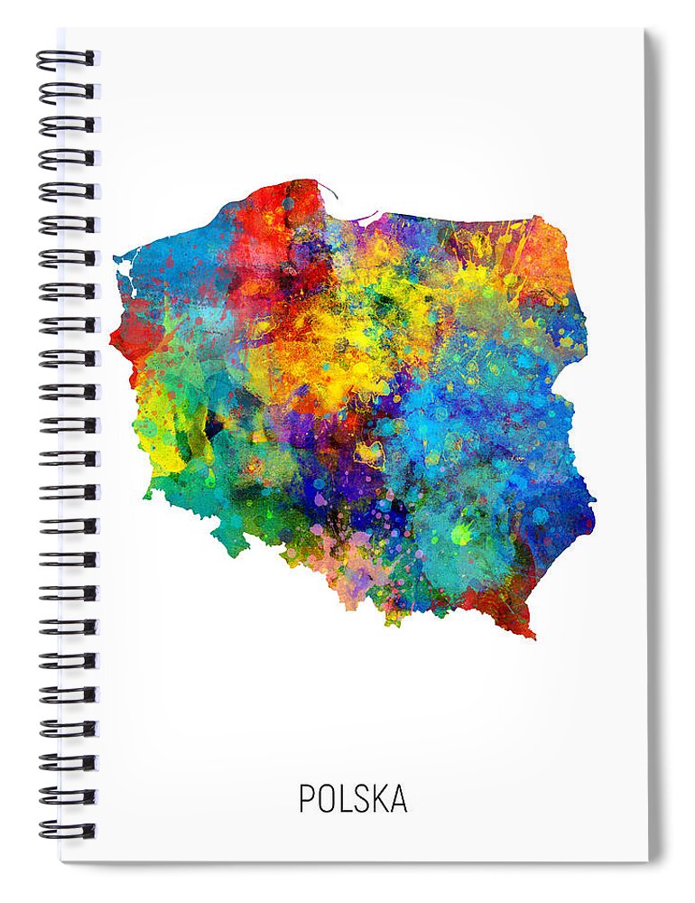 Polska Spiral Notebook featuring the digital art Polska Watercolor Map by Michael Tompsett