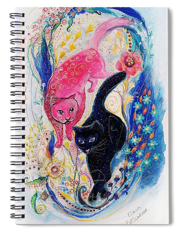 Cats Lovers Gift Spiral Notebook featuring the painting Pop art cats #2 by Elena Kotliarker