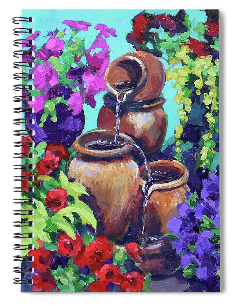 Floral Spiral Notebook featuring the painting Porch Garden by Karen Ilari