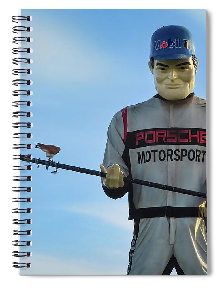 Muffler Man Spiral Notebook featuring the photograph Porsche Motorsport Race Car Man by Jennie Breeze