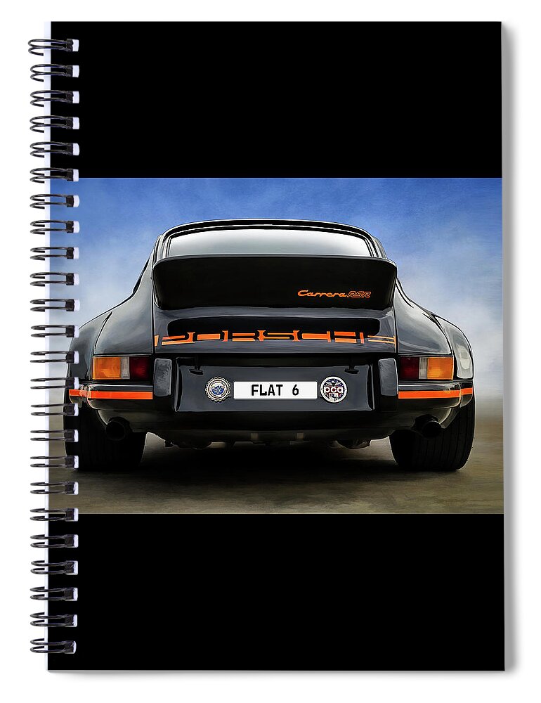 Black Spiral Notebook featuring the digital art Porsche Carrera RSR by Douglas Pittman