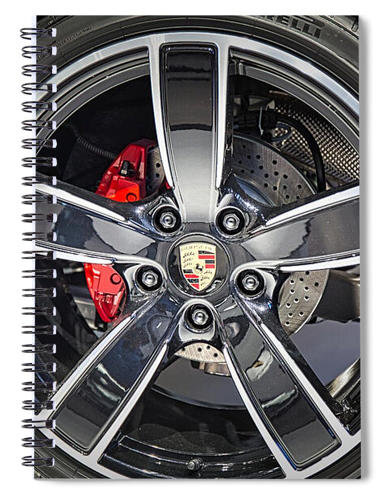 Wheel Spiral Notebook featuring the photograph Porsche Wheel And Emblem by Stefano Senise