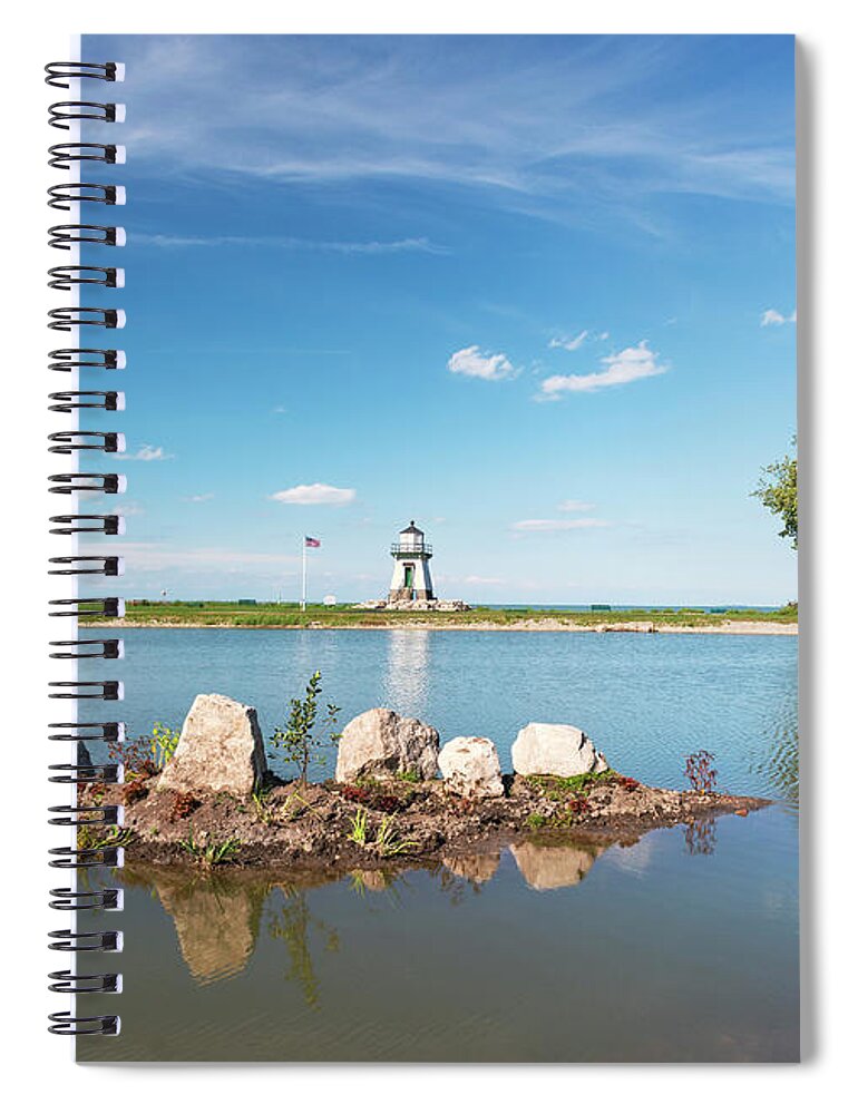 Port Clinton Lighthouse Spiral Notebook featuring the photograph Port Clinton Lighthouse and Pond 2 by Marianne Campolongo