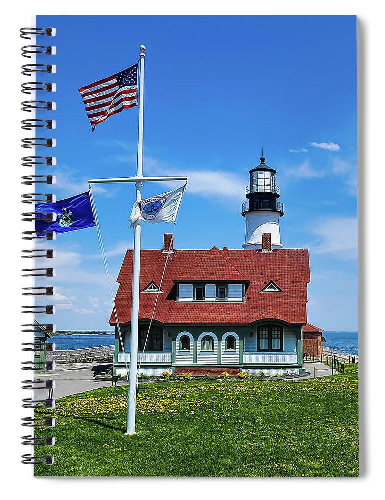 Portland Head Spiral Notebook featuring the photograph Portland Head Lighthouse and Keeper's House by Ron Long Ltd Photography