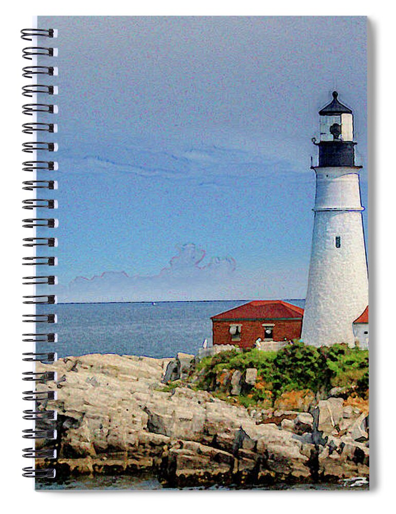 Cape Elizabeth Spiral Notebook featuring the digital art Portland Head Lighthouse by Patti Powers