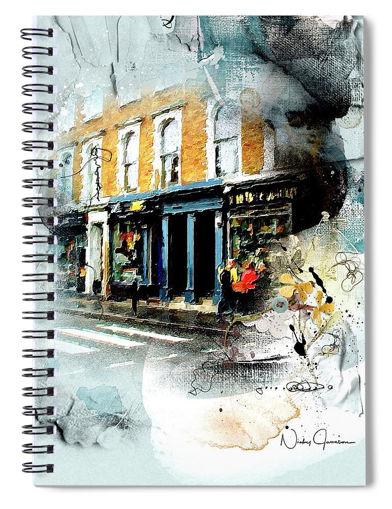 London Spiral Notebook featuring the mixed media Portobello Rd by Nicky Jameson