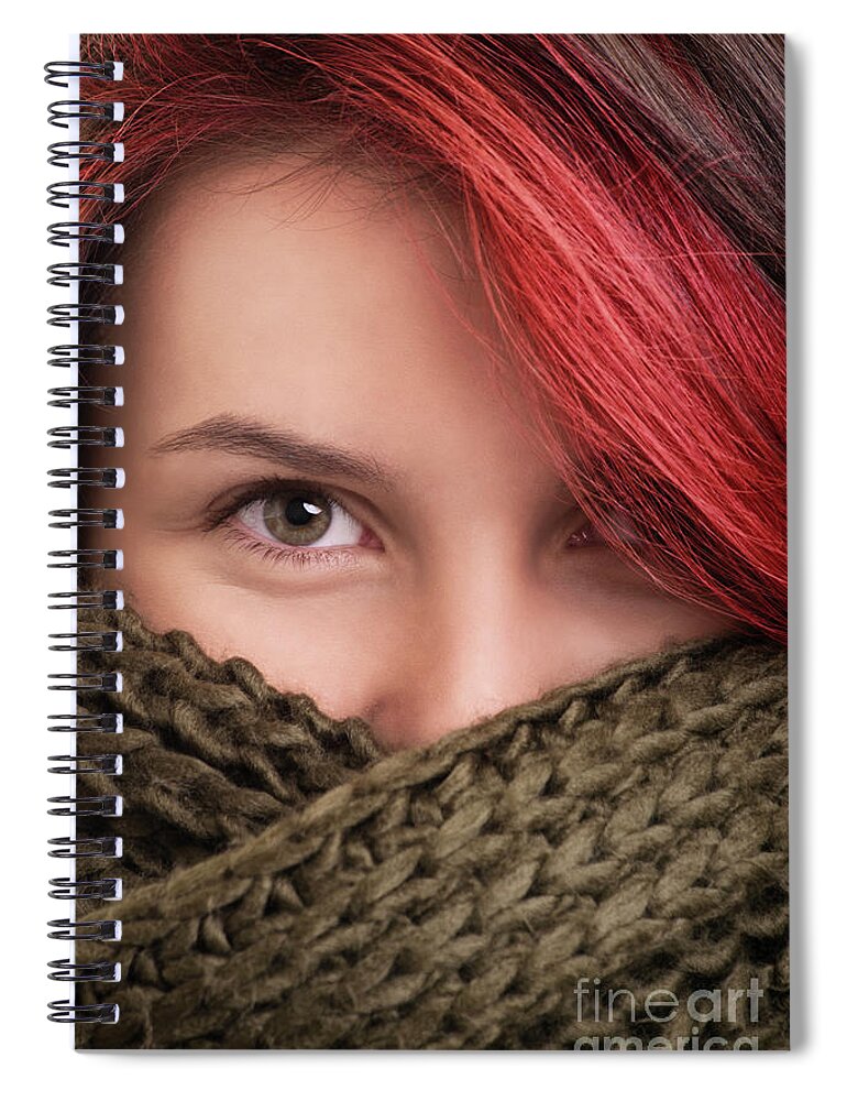 Girl Spiral Notebook featuring the photograph Portrait of a young girl wearing scarf by Mendelex Photography