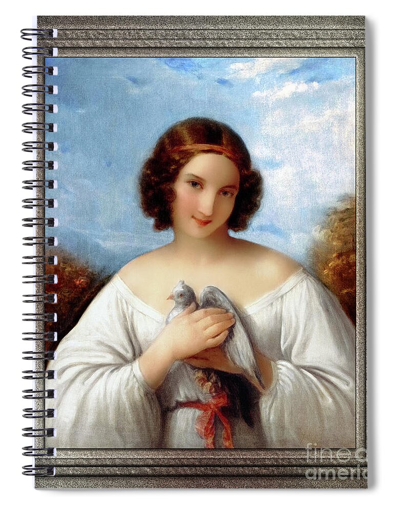 Portrait Of A Young Girl With A Dove Spiral Notebook featuring the painting Portrait of a Young Girl with a Dove by Natale Schiavoni Old Masters Reproduction by Rolando Burbon