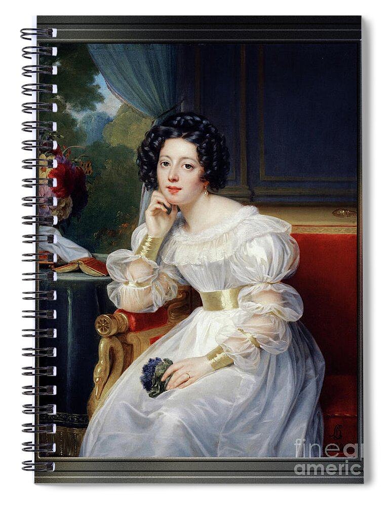 Portrait Of A Young Lady Spiral Notebook featuring the painting Portrait Of A Young Lady by Louis Hersent Fine Art Old Masters Reproduction by Rolando Burbon