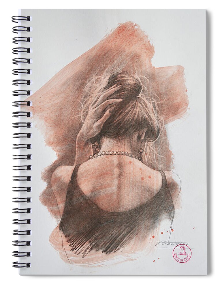 Portrait Spiral Notebook featuring the drawing Portrait of girl #21111 by Hongtao Huang