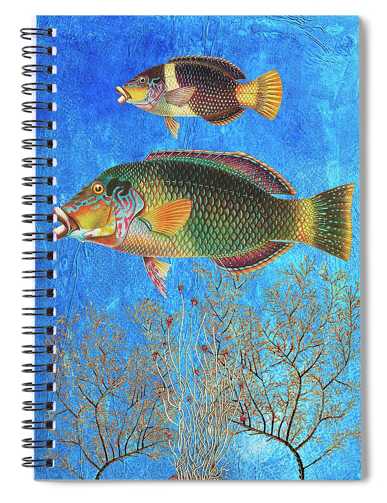 Tropical Fish Spiral Notebook featuring the mixed media Portrait of Two Fish by Lorena Cassady