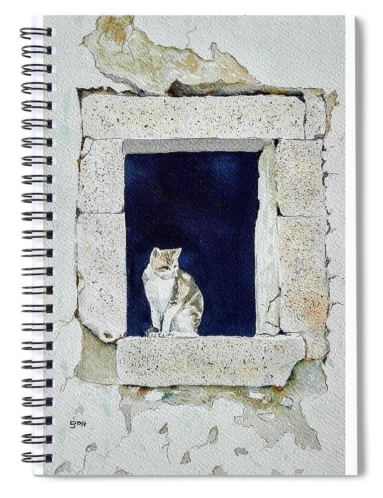 Cat Spiral Notebook featuring the painting Portuguese cat by Sandie Croft