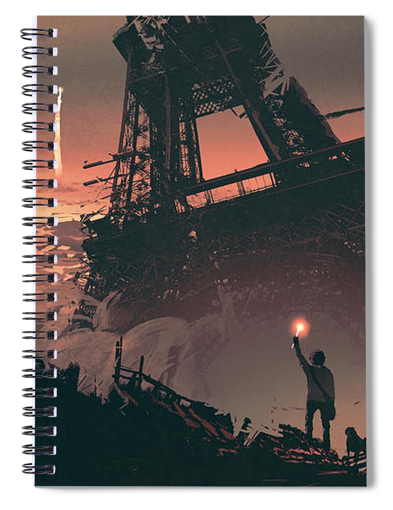 Illustration Spiral Notebook featuring the painting Post-apocalyptic City by Tithi Luadthong