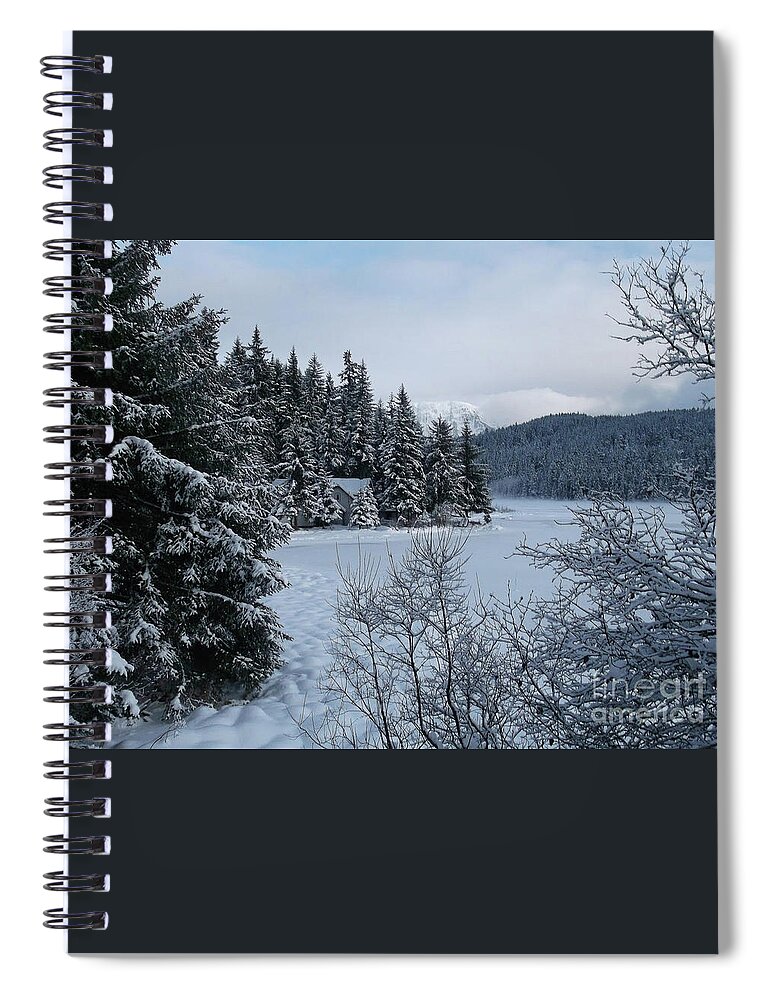 #alaska #juneau #ak #cruise #tours #vacation #peaceful #aukelake #snow #winter #cold #postcard #morning #dawn Spiral Notebook featuring the photograph Postcard-esque by Charles Vice