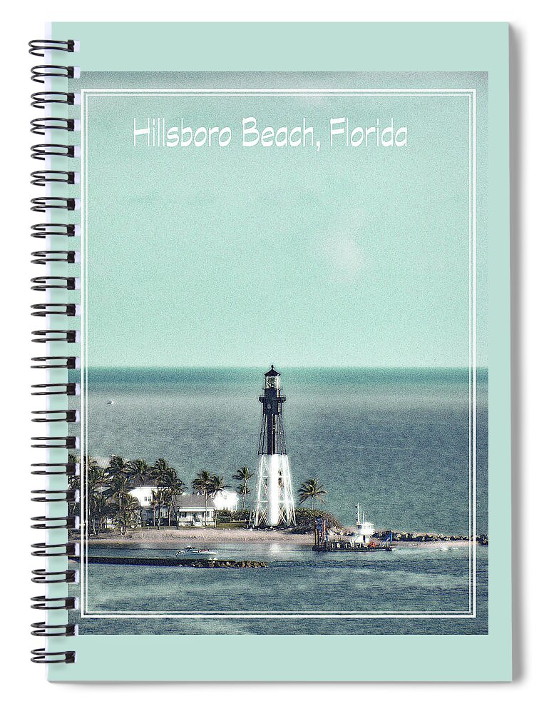 Lighthouse Spiral Notebook featuring the photograph Poster Lighthouse in Hillsboro Beach Florida in green by Corinne Carroll