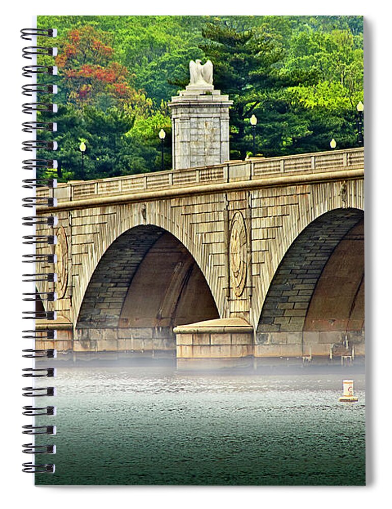 Potomac River Spiral Notebook featuring the photograph Potomac Bridge Mist by Anthony M Davis