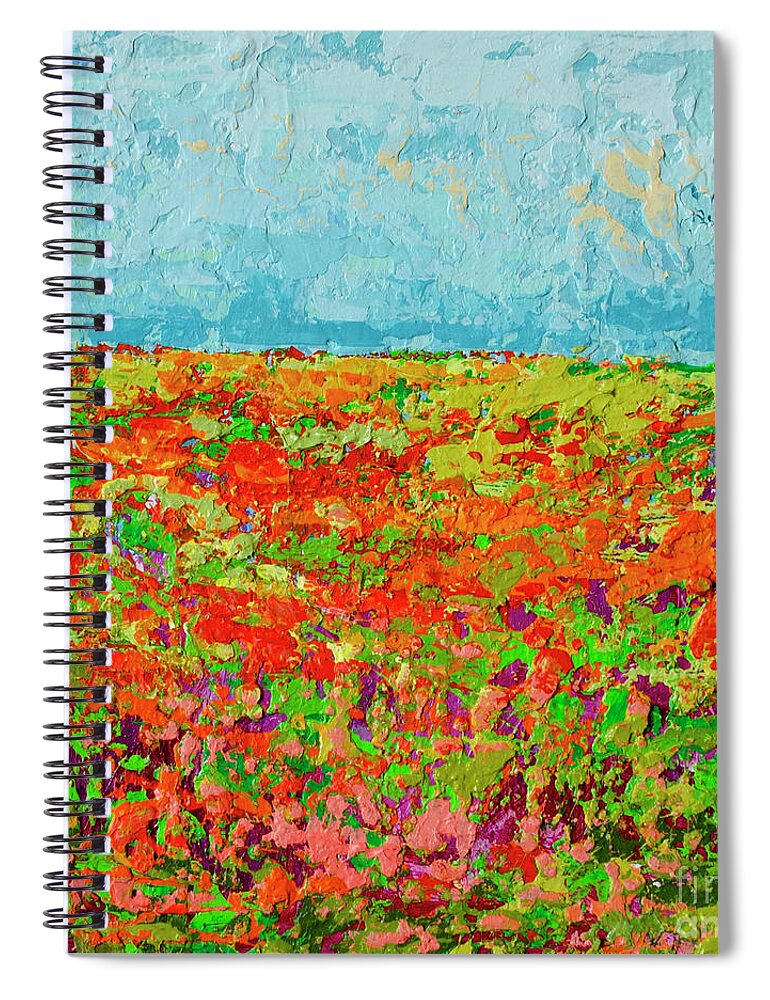 Sky Painting Spiral Notebook featuring the painting Prairie of WildFlower Field - Modern Impressionist Artwork by Patricia Awapara