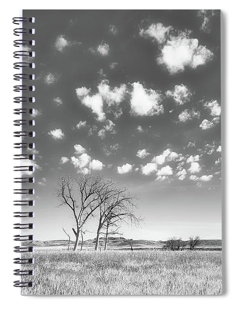Landsape Spiral Notebook featuring the photograph Prairie Subleties Black and White by Allan Van Gasbeck