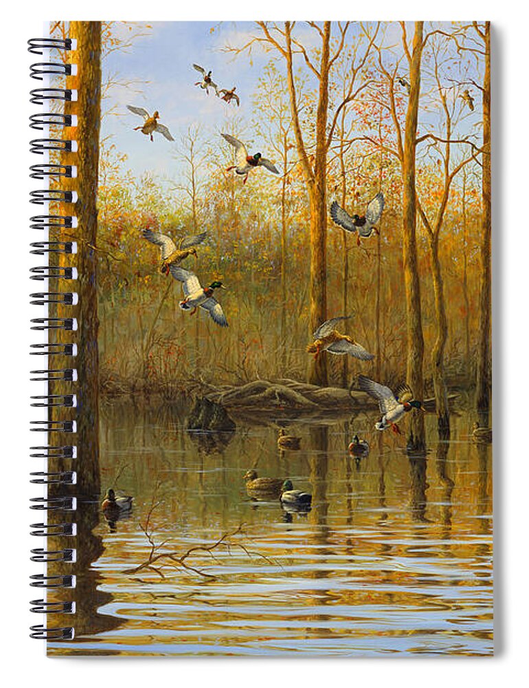 Mallards Spiral Notebook featuring the painting Prairie Wings by Guy Crittenden