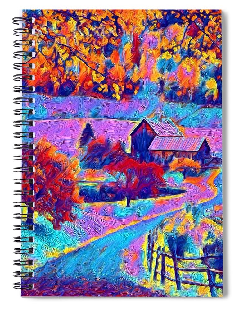  Spiral Notebook featuring the mixed media Prarie in. Autumn by Bencasso Barnesquiat