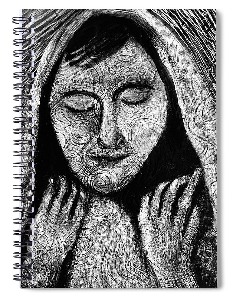 Prayer Spiral Notebook featuring the painting Prayer Surrounded By Spirit by Polly Castor