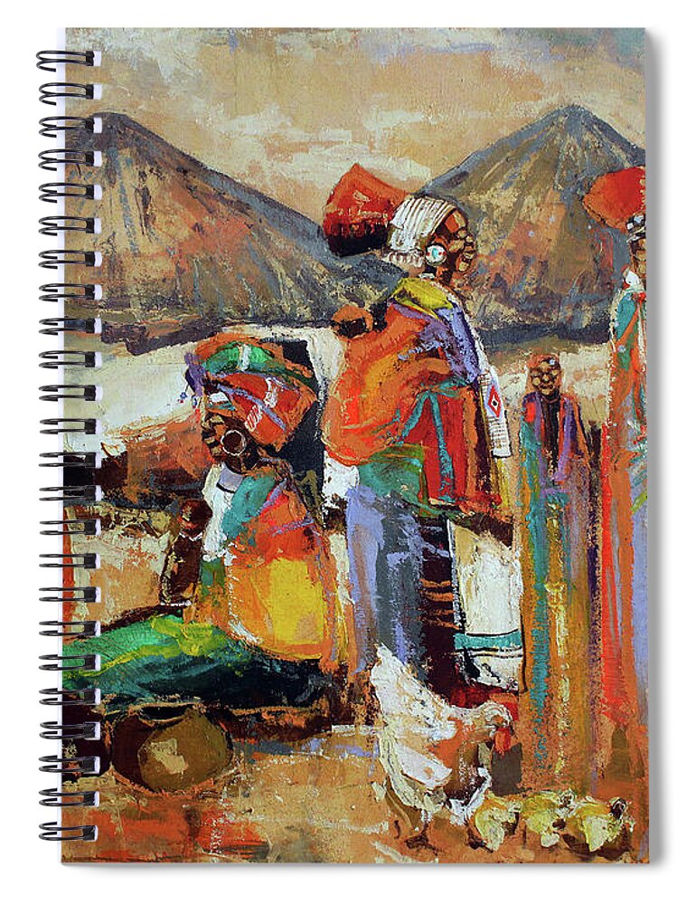Nni Spiral Notebook featuring the painting Preparing The Feast by Ndabuko Ntuli