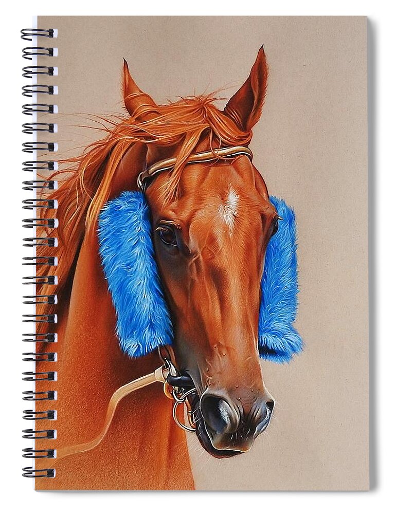 Horse Spiral Notebook featuring the drawing Pretty in blue by Elena Kolotusha