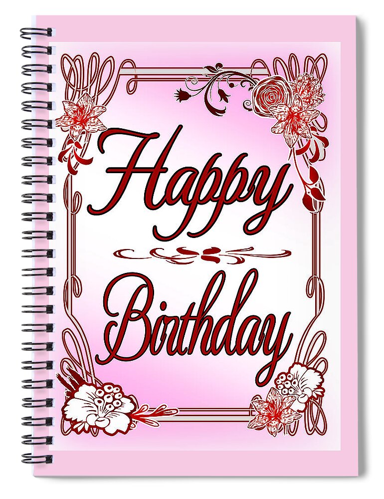 Pretty Spiral Notebook featuring the digital art Pretty in Pink Girls Happy Birthday Card by Delynn Addams