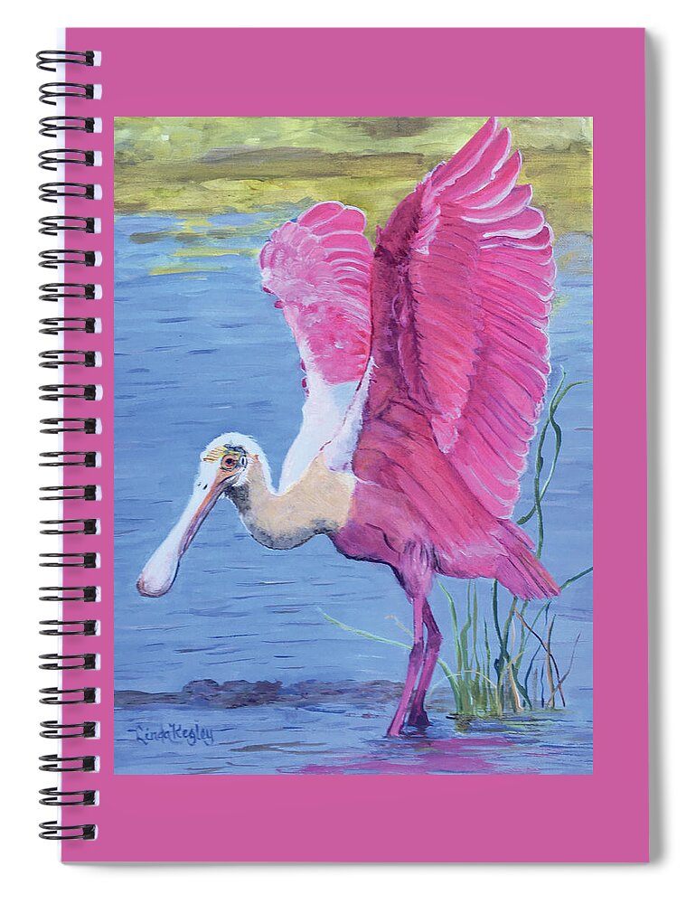 Roseate Spoonbill Spiral Notebook featuring the painting Pretty in Pink by Linda Kegley