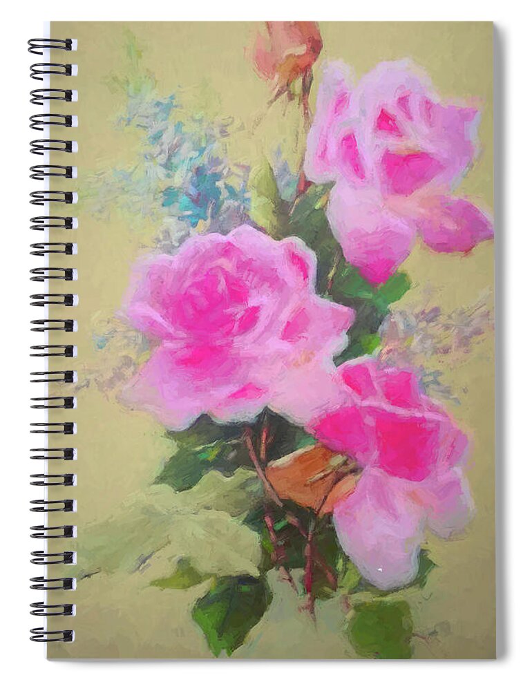 Pretty Pink Roses Spiral Notebook featuring the drawing Pretty Pink Roses by Cathy Anderson