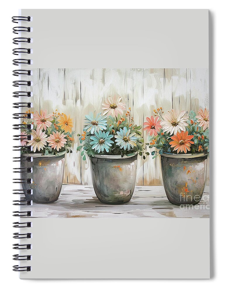 Daisy Flowers Spiral Notebook featuring the painting Pretty Potted Daisies by Tina LeCour