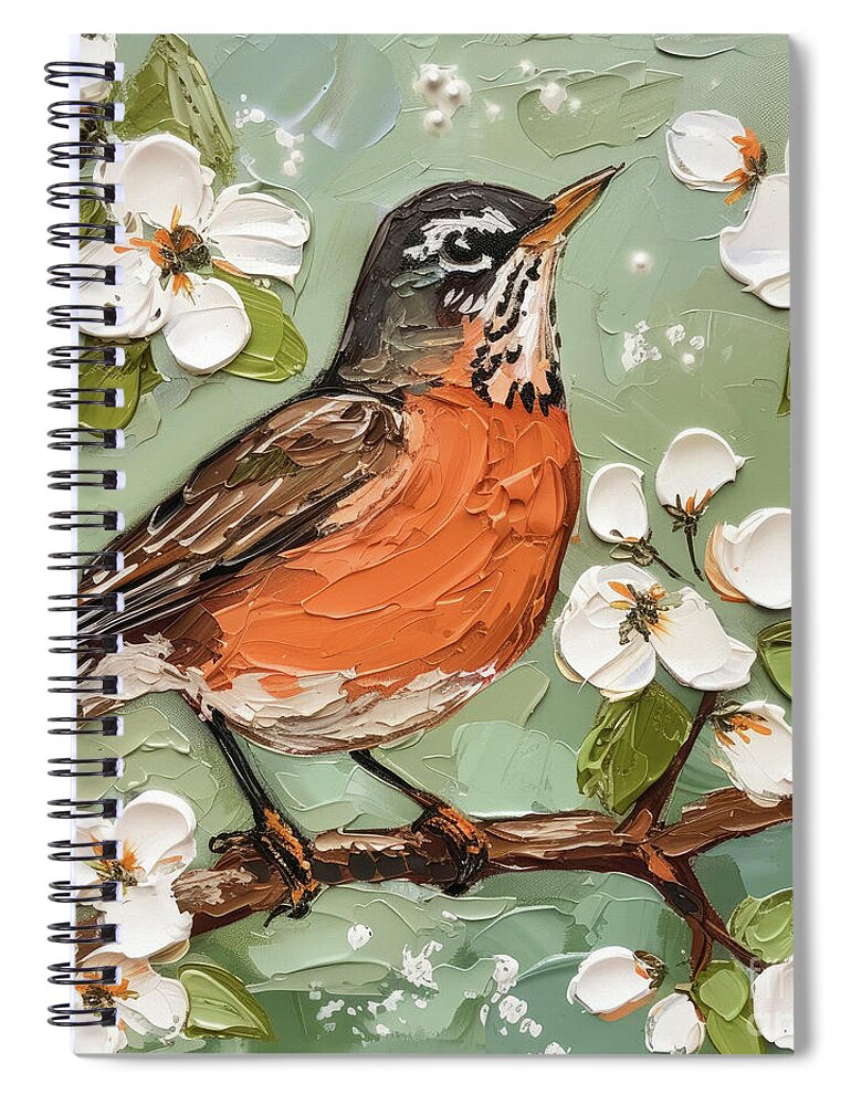 Robin Spiral Notebook featuring the painting Pretty Spring Robin by Tina LeCour