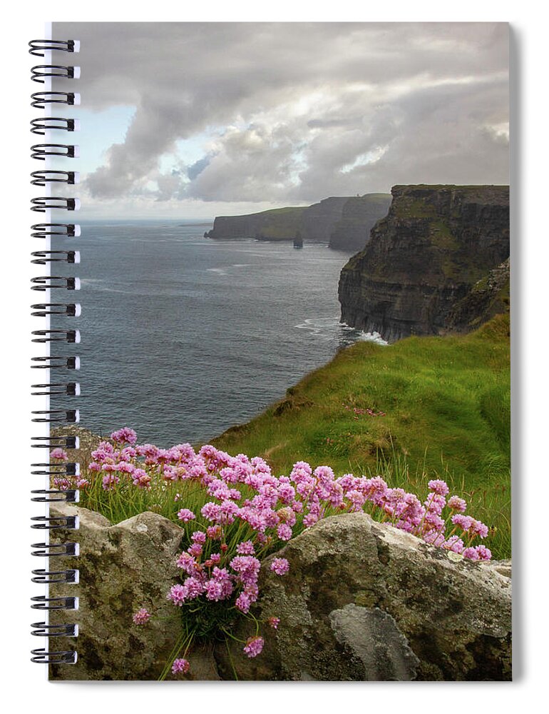 Sea Pink Spiral Notebook featuring the photograph Pretty with Pink Moher by Mark Callanan
