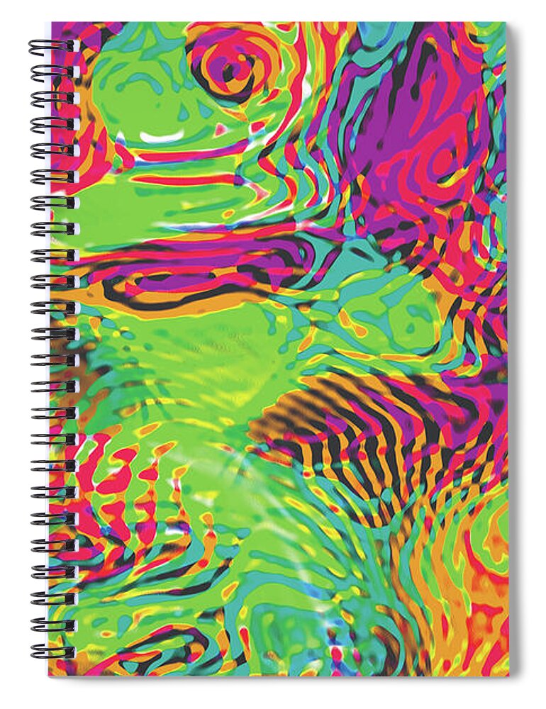 Abstract Art Spiral Notebook featuring the digital art Primary Ripples In Green by David Davies