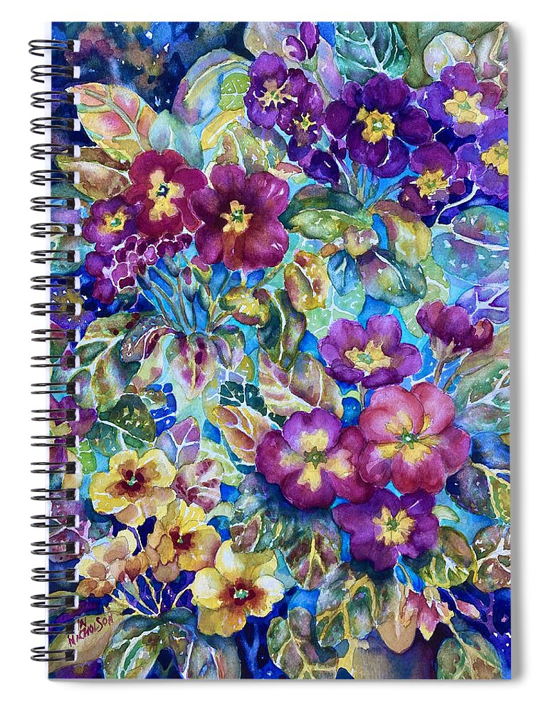 Primrose Spiral Notebook featuring the painting Primrose Fantasy by Ann Nicholson