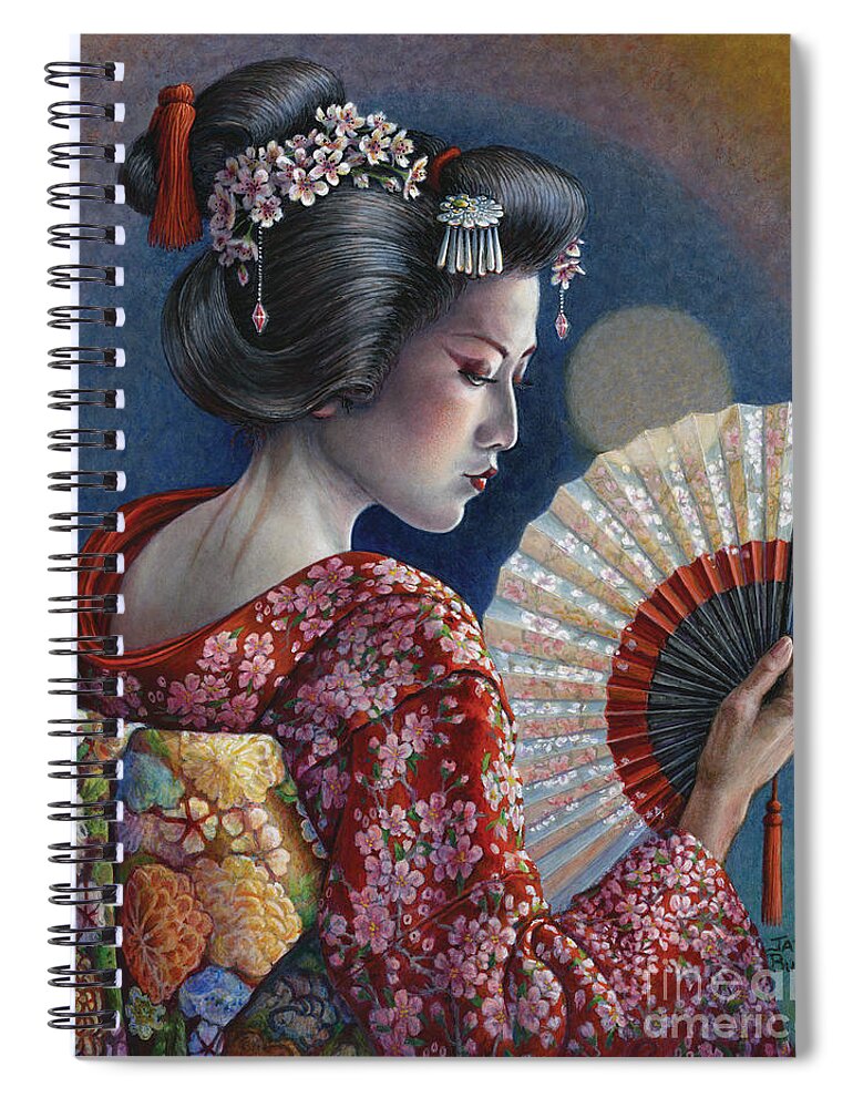 Woman Spiral Notebook featuring the painting Gossamer Moon Geisha by Jane Bucci