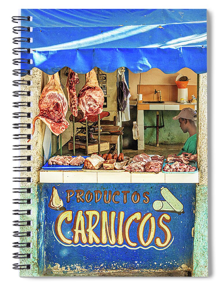 © 2015 Lou Novick All Rights Reversed Spiral Notebook featuring the photograph Productos Carnicos by Lou Novick