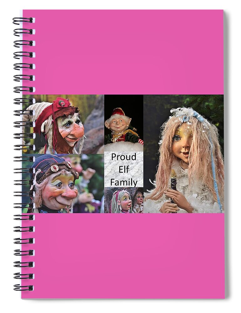 Elf Spiral Notebook featuring the mixed media Proud Elf Family by Nancy Ayanna Wyatt