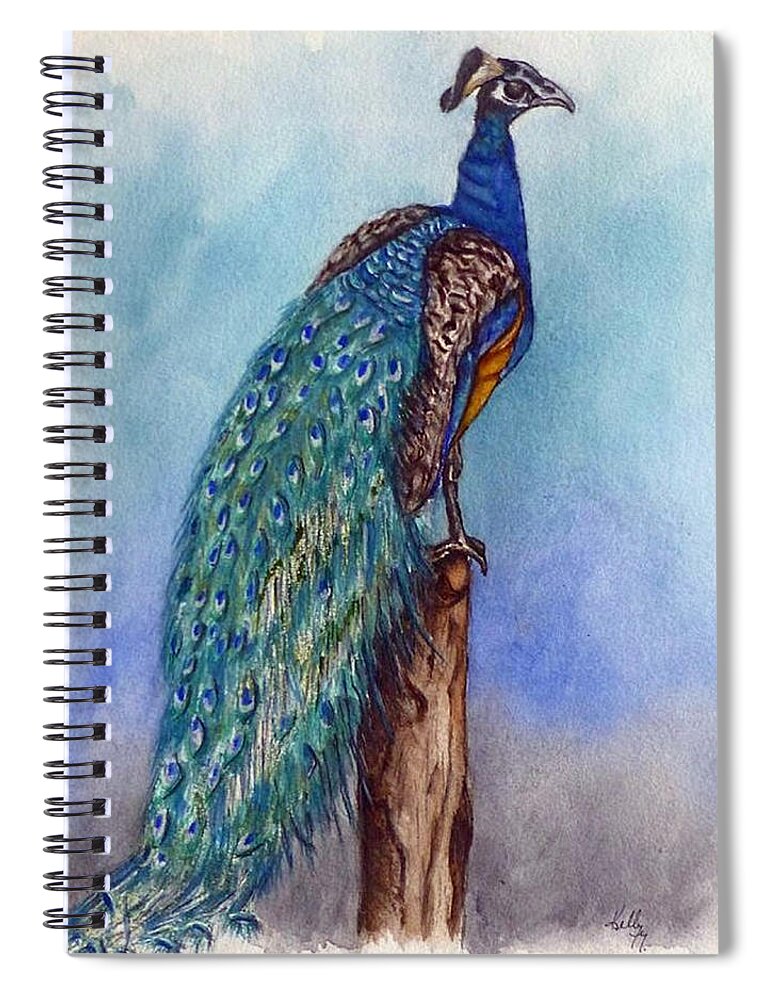 Peacock Spiral Notebook featuring the painting Proud Peacock by Kelly Mills